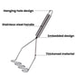 Stainless steel potato masher with hanging hole handle and thickened frame.