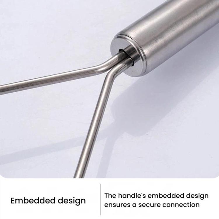 Stainless steel potato masher handle with embedded joint for a secure connection.