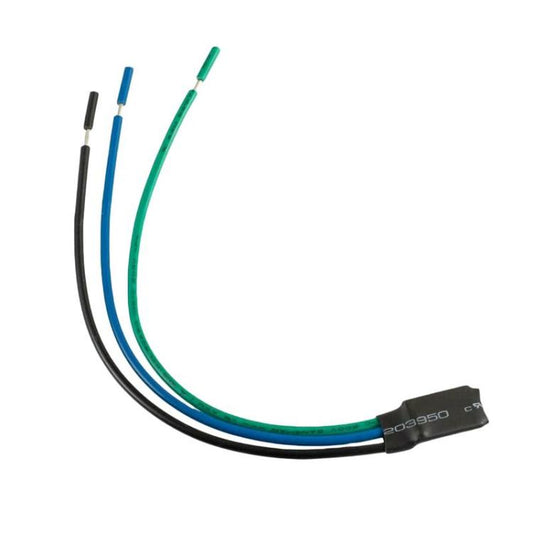 Car video brake bypass module wiring harness with black, blue, and green cables