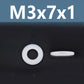 Nylon flat washer spacer with center hole, white, M3x7x1.