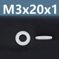 Nylon flat washer spacer with center hole, white, M3x20x1.
