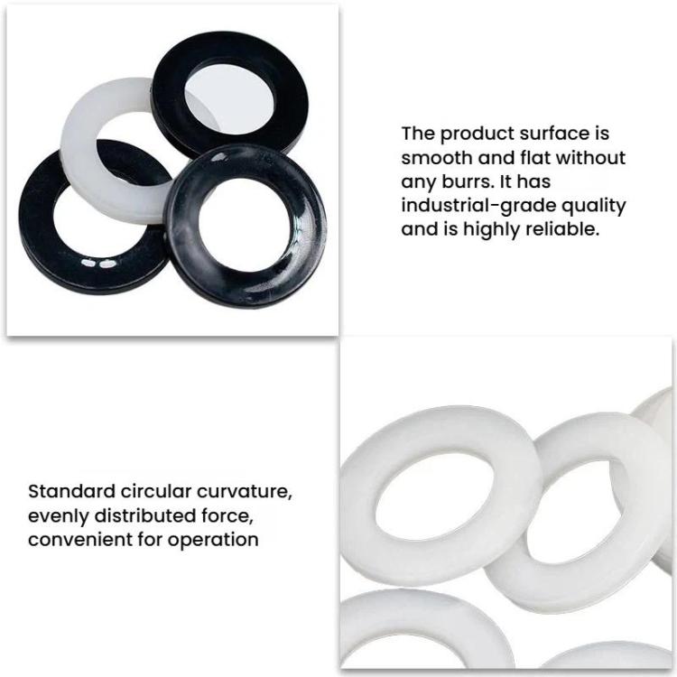 Assorted nylon flat insulating washers, mixed white and black round spacers