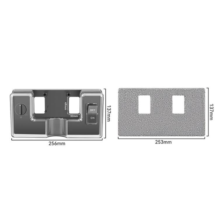 Size diagram of gray water tank and microfiber mop pad for floor brush