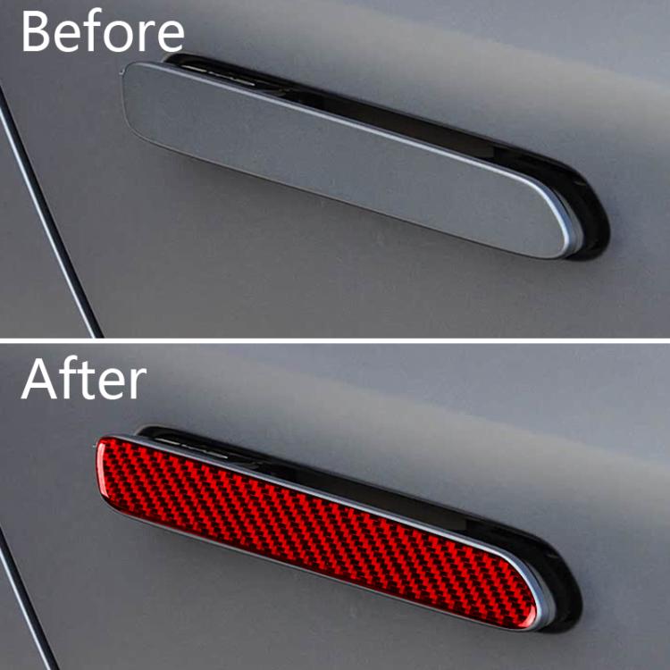 Car door handle decoration sticker in red carbon-fiber style on a vehicle
