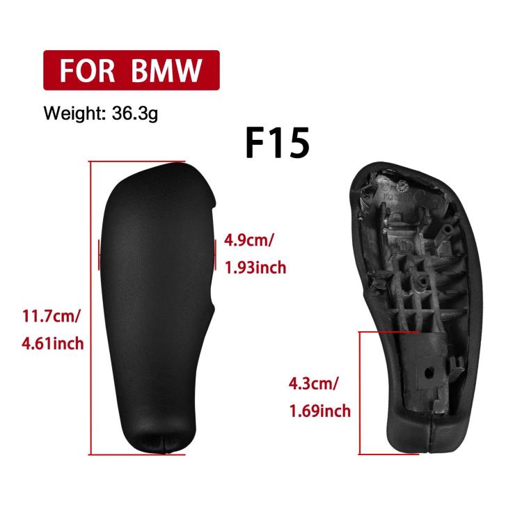 Black gear shift knob cover shown in front and back views with size diagram.