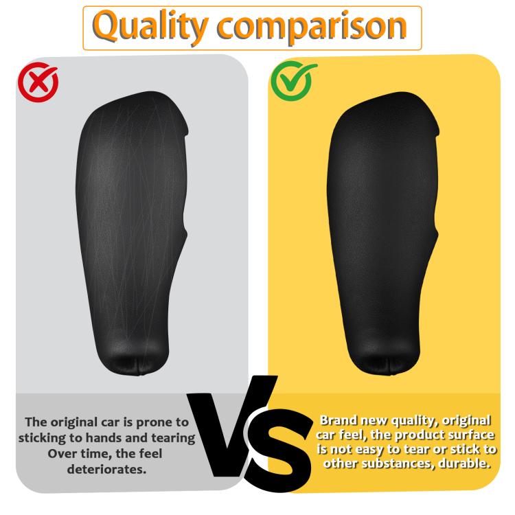 Black gear shift knob cover shown in two views on a comparison graphic.