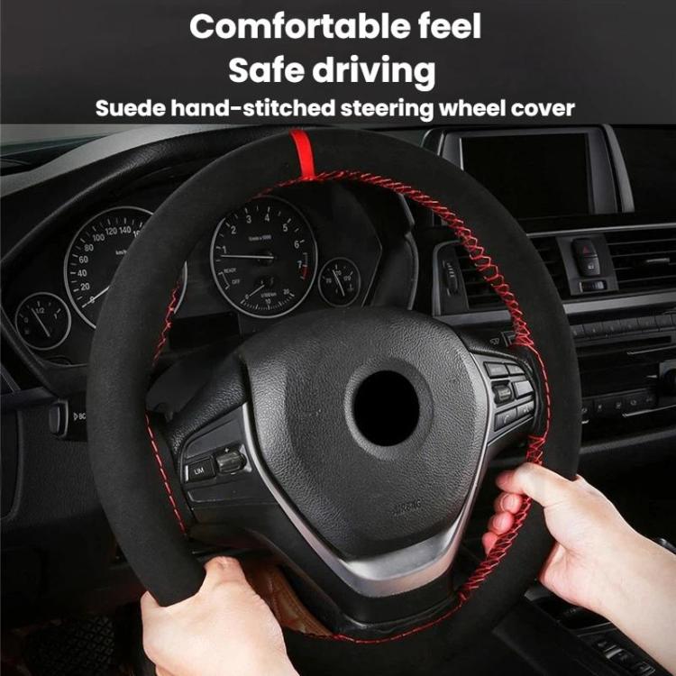 Suede Hand-Stitched Steering Wheel Cover With Center Alignment Marker Universal Car Steering Wheel Protector