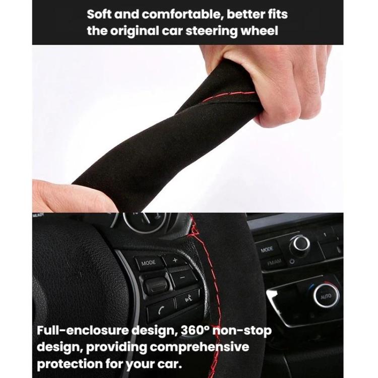Suede Hand-Stitched Steering Wheel Cover With Center Alignment Marker Universal Car Steering Wheel Protector