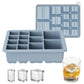 Square ice cube tray with lid, blue silicone mold with multiple cube cavities
