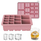 Square ice cube tray with lid, pink silicone mold with multiple cube cavities