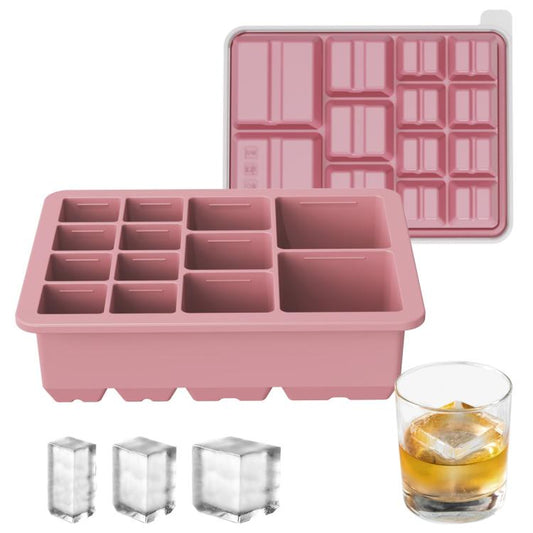 13-Cavity Multi-Sized Square Ice Cube Tray with Lid Food-Grade Silicone Mold for Easy Release Ice Making