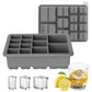 Square ice cube tray with lid, gray silicone mold with multiple cube cavities