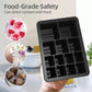 Handheld black silicone ice cube tray with multiple rectangular cube cavities
