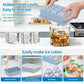 Square silicone ice cube tray with lid, showing easy-release cavities and ice cubes