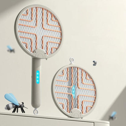 Khaki folding mosquito zapper lamp with glowing blue light, handheld or wall-mount style