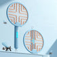 Light blue folding mosquito zapper lamp with glowing blue light, round electric grid