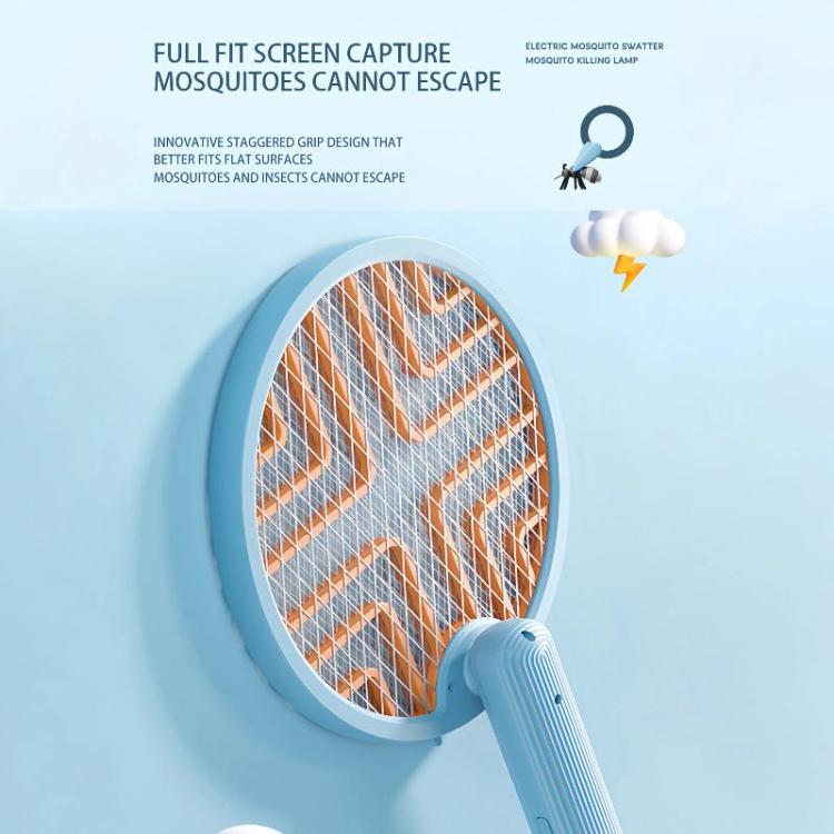 Blue wall-mounted mosquito zapper lamp with circular grille and fold-out handle