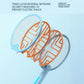 Folded mosquito zapper lamp with orange and white mesh over blue handle