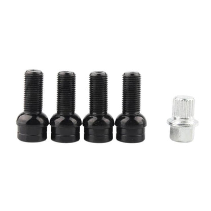 Anti-theft tire bolt kit: four black wheel bolts and one silver lock bolt