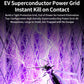 Electric mosquito racket zapper with purple-lit power grid mesh head