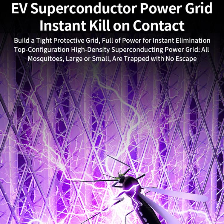 Electric mosquito racket zapper with purple-lit power grid mesh head