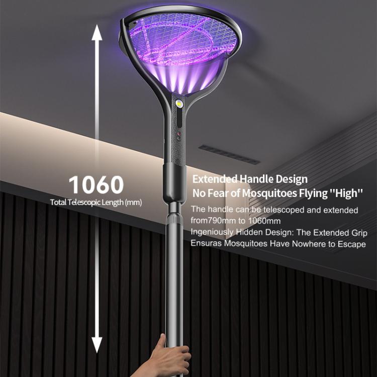 Extended-handle electric mosquito racket with purple LED mesh top