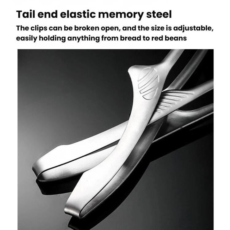 Stainless steel BBQ tongs with flexible spring-like handle, adjustable hold