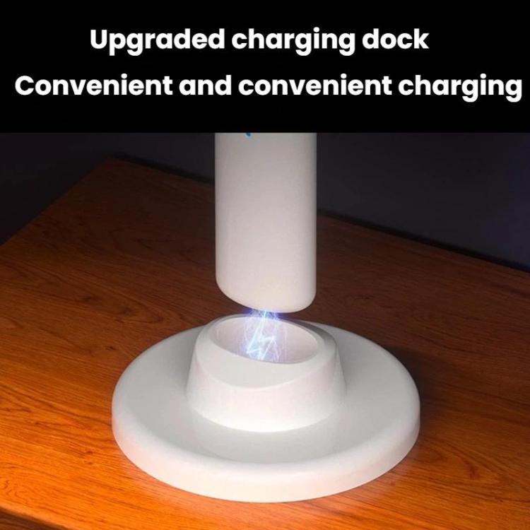 White rechargeable mosquito racket charging dock base with glowing indicator light