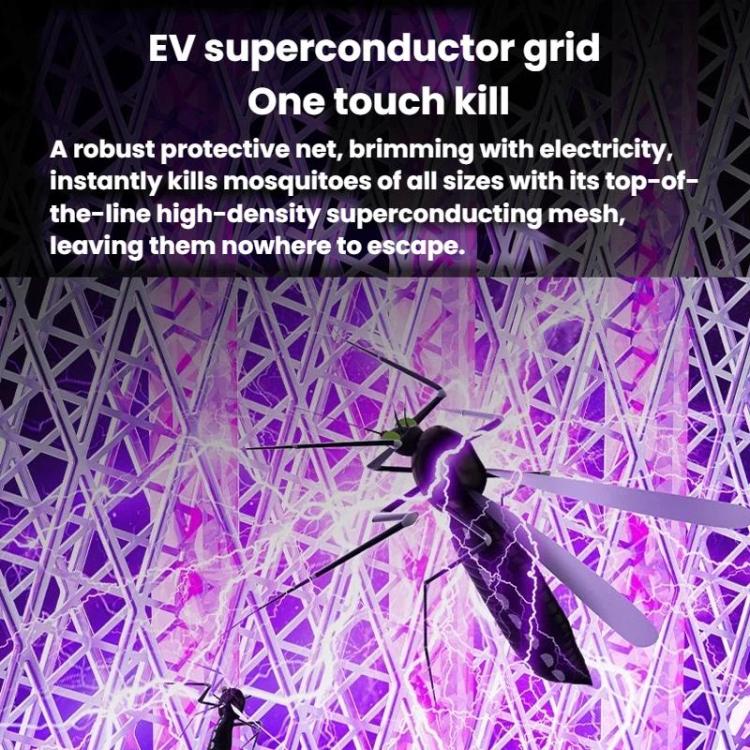 Electric mosquito racket head with protective grid showing bright purple discharge effect