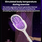 Electric mosquito racket angled on a white handle with glowing purple mesh head