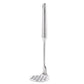 Stainless steel potato masher with slender handle and round perforated head