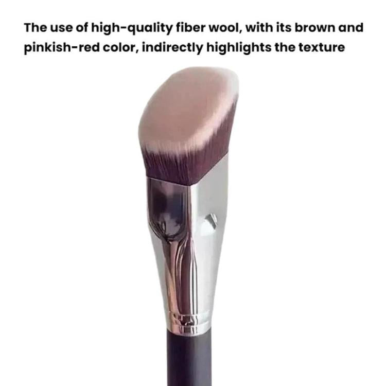 Angled flat trapezoid makeup brush with soft brown-pink bristles and metallic ferrule