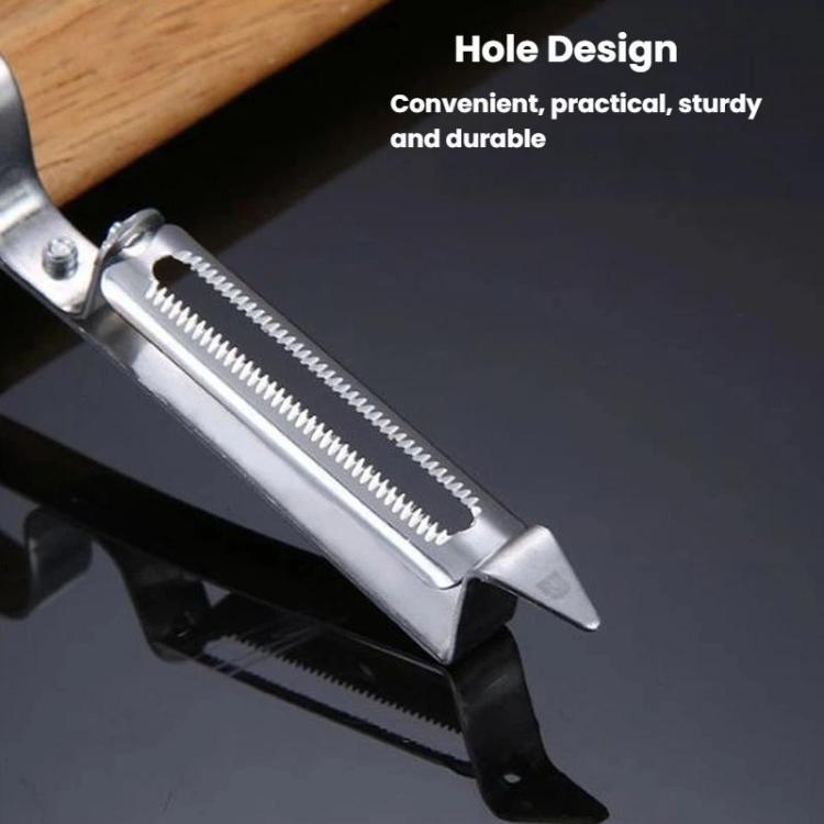 Stainless steel peeler blade holder with hole design for secure attachment