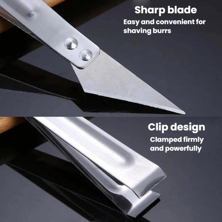 Stainless steel clip peeler blade and clamp handle for firm blade fitting