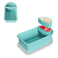 Cyan silicone snack container with detachable sauce insert and hinged lid