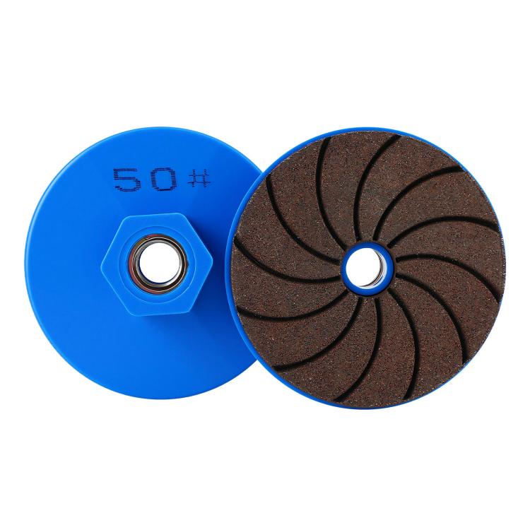 Blue and dark grinding discs, 50 grit, with threaded center hole