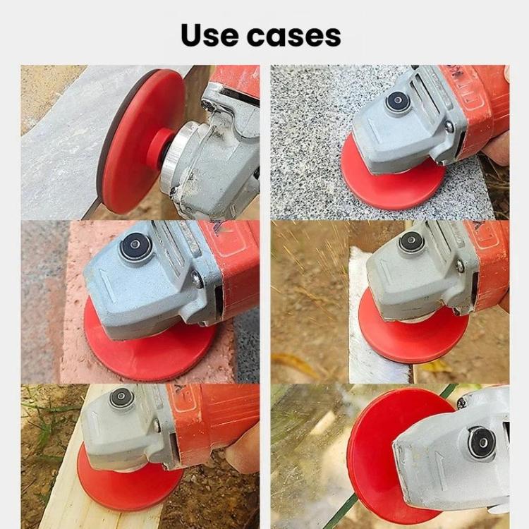 Tile edge grinding wheel in use on stone and tile surfaces with angle grinder