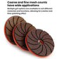 Set of tile edge grinding wheels with black abrasive discs and red rims
