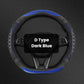 Dark blue D-type steering wheel cover with honeycomb texture and contrast stitching