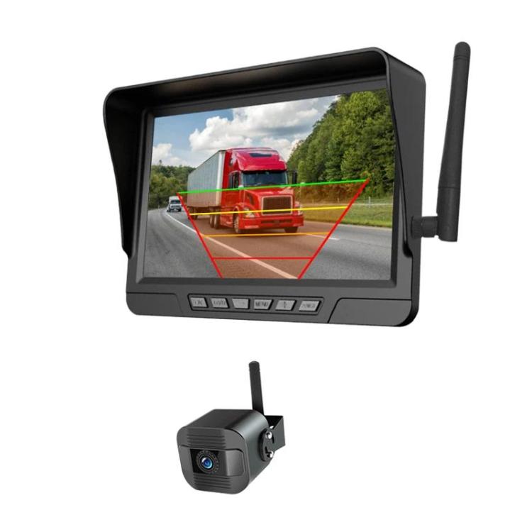 7-inch car wireless backup monitor with antenna and red guideline overlay display