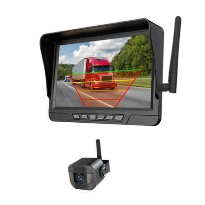 7-inch car wireless backup monitor with antenna and red guideline overlay display