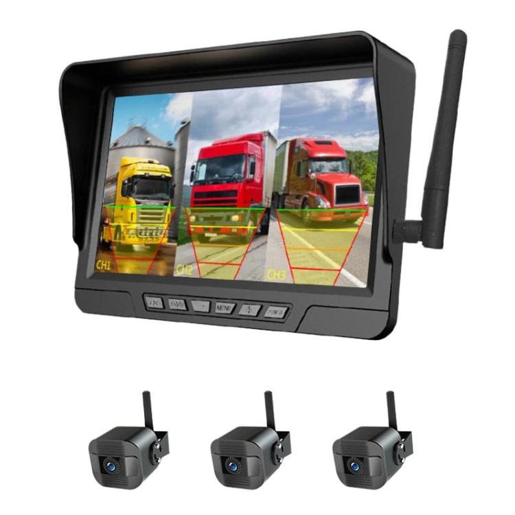 7-inch car wireless backup monitor with three rear cameras and antenna