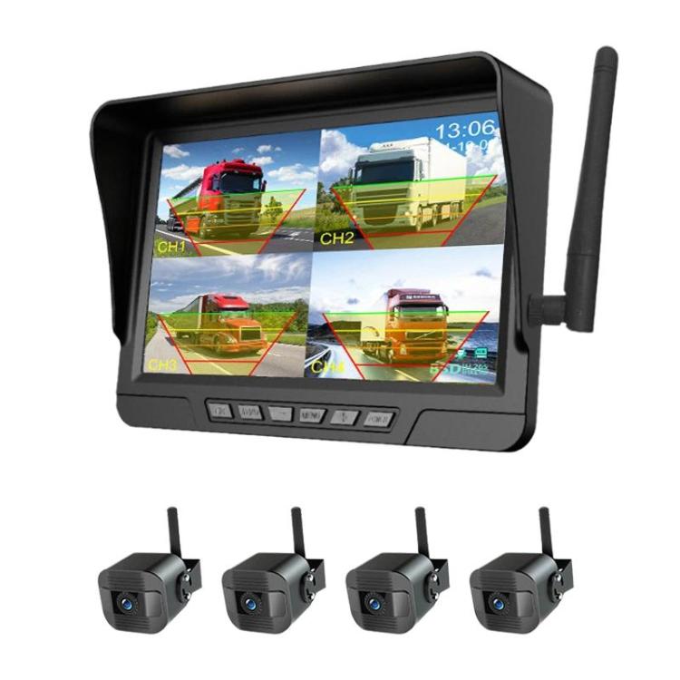 7-inch car wireless backup monitor with four rear cameras and two antennas
