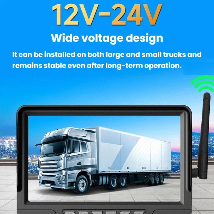 7-inch car wireless backup monitor with antenna showing truck on roadway