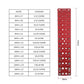 Red thread pitch gauge with metric-to-standard size chart and tool dimensions
