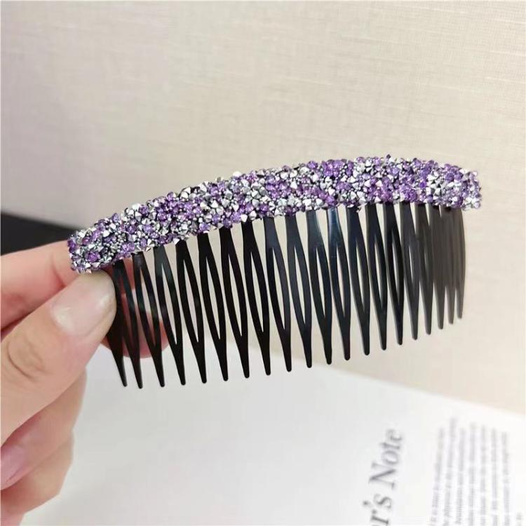 Sparkly hair clip comb with purple rhinestone top and black comb teeth