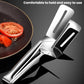 Stainless steel food tongs with comfortable grip and wide slotted clamp head
