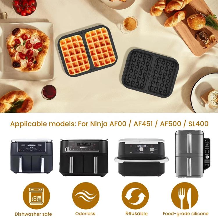 Air fryer waffle baking molds set with dark silicone tray for making grid waffles
