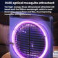 Mosquito killer with purple glowing ring and internal grid, with mosquito silhouettes