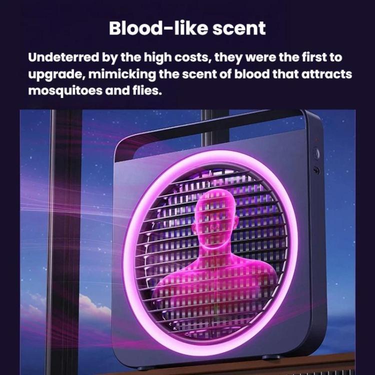 Mosquito killer with purple glowing circular UV grid on dark-blue housing